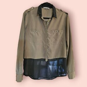 Bershka Collection Top Women Medium 28 White Roll-Up Sleeve Shirt Button Up